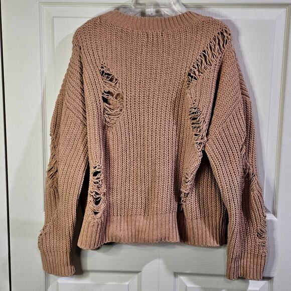 POL Sweater Womens M Tan Distressed Grunge Streetwear Indie Sleaze Chunky Knit - Picture 3 of 7